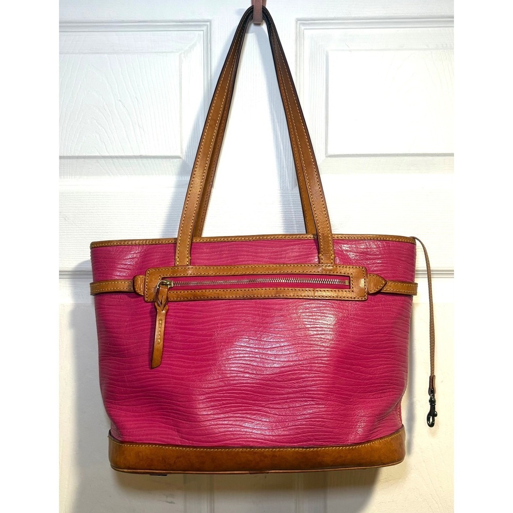 Dooney & Bourke Pink Wave Ripple Textured Leather Logo Lock Shopper Tote Bag - Picture 6 of 11